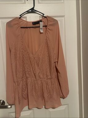 Vince Camuto Dusty Rose Lace Peplum Wrap Blouse